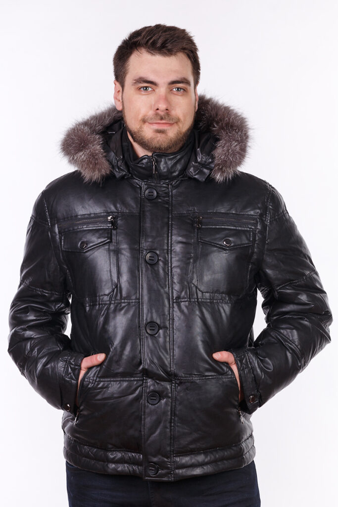 куртка мужская утепленная кож/зам с мехом черная 1