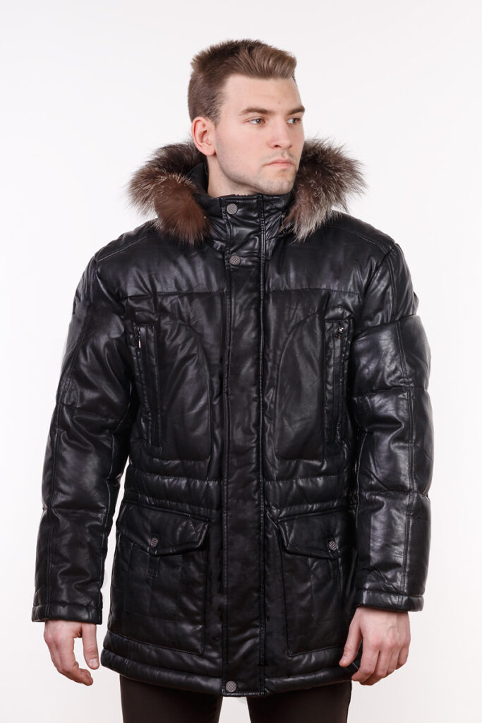 куртка мужская утепленная кож/зам ое черная 1