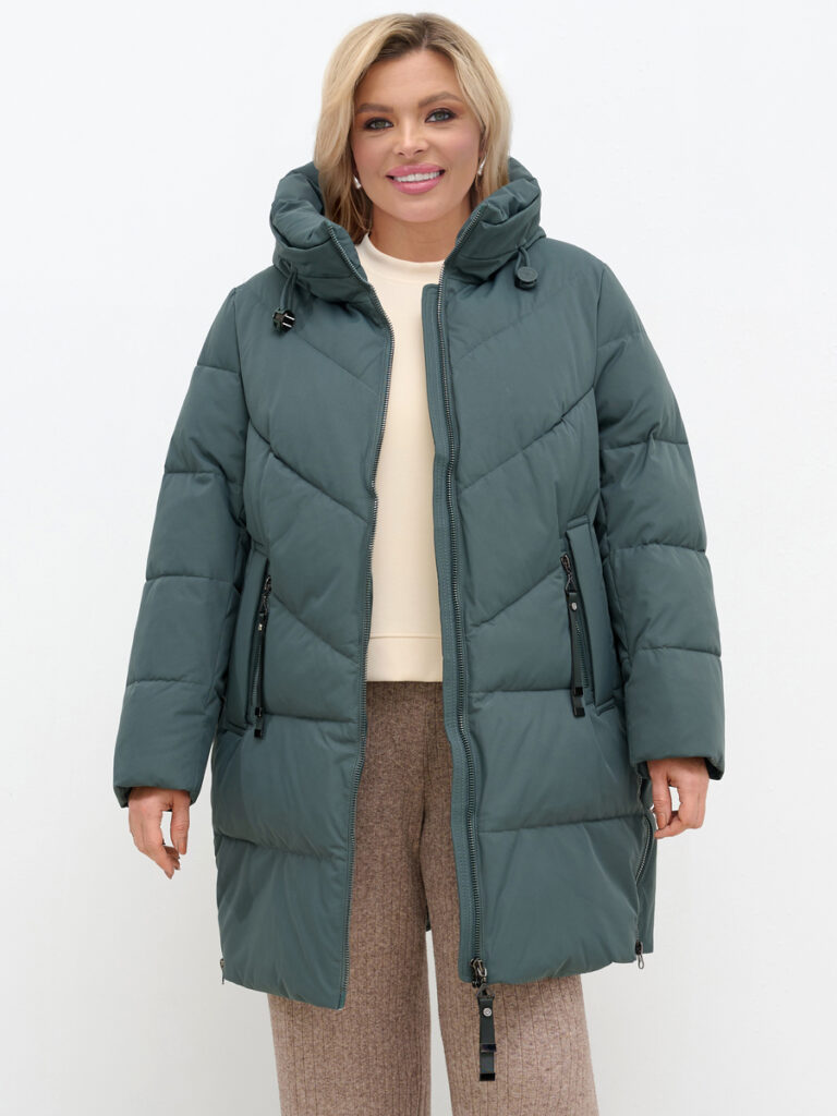 пальто женское утепленное зеленое 1