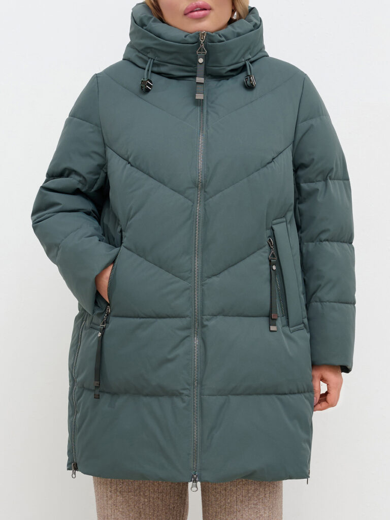 пальто женское утепленное зеленое 2