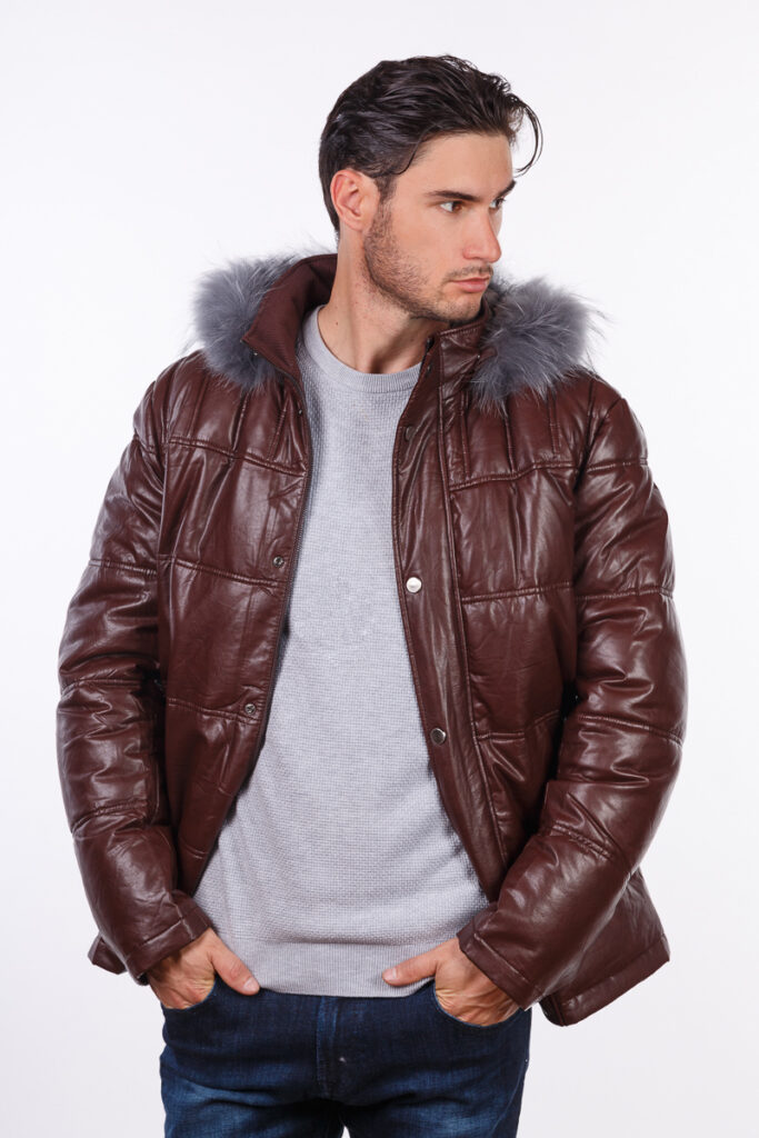 куртка мужская утепленная кож/зам с мехом коричневая 1