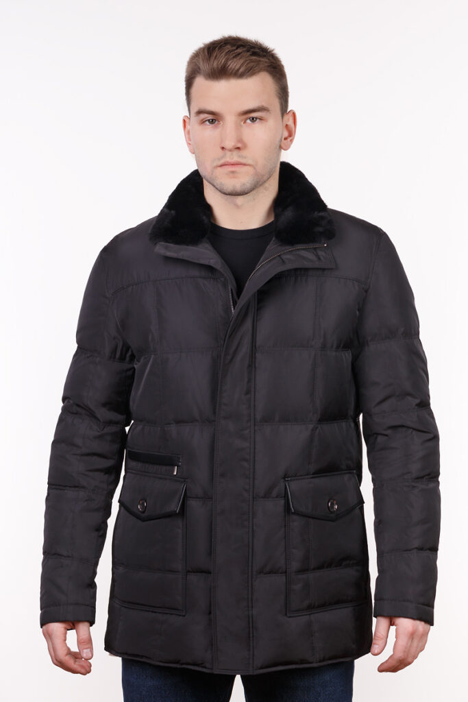 куртка мужская утепленная с мехом кролика черная 1