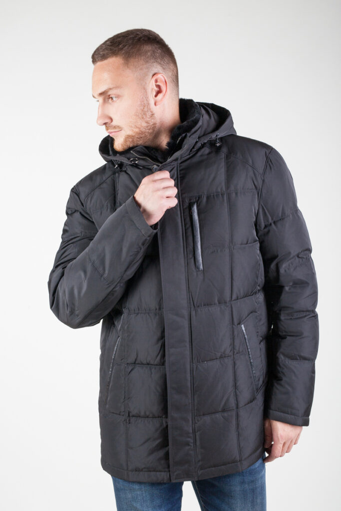 куртка мужская утепленная с мехом кролика черная 3