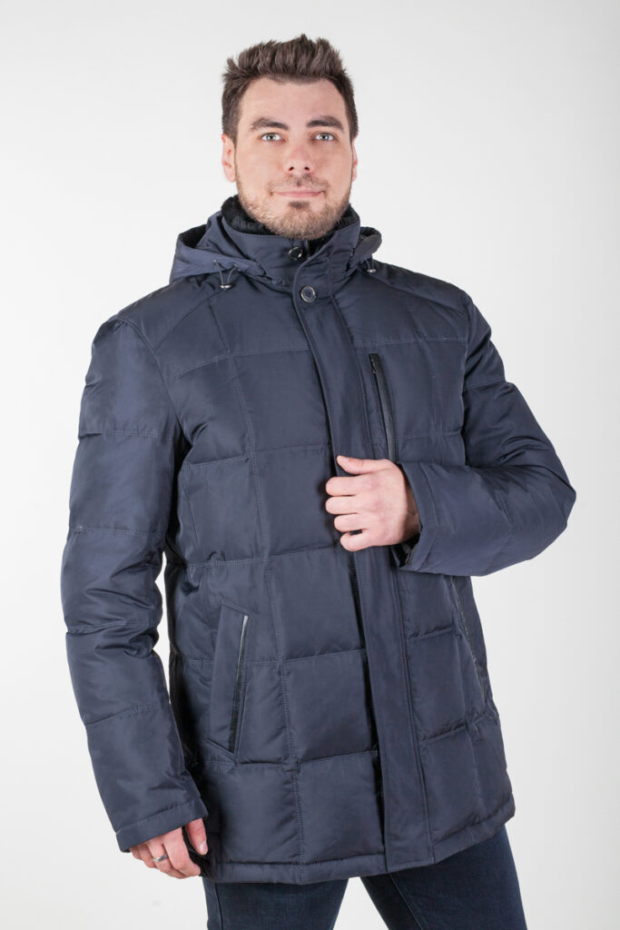 куртка мужская утепленная с мехом кролика синяя 1