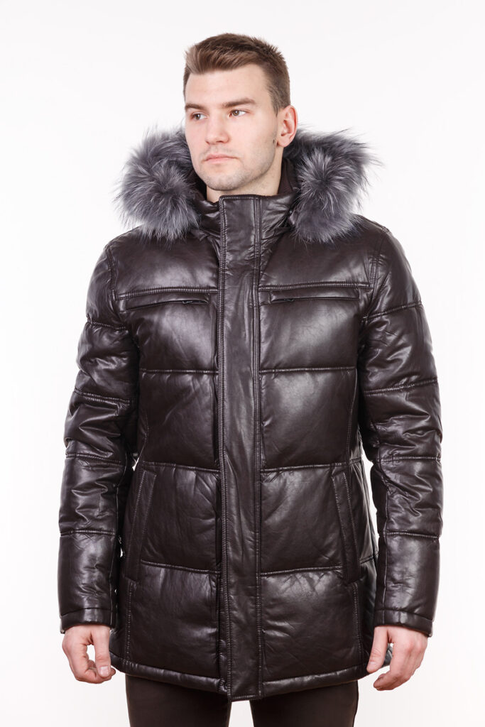 куртка мужская утепленная кож/зам с мехом коричневая 1