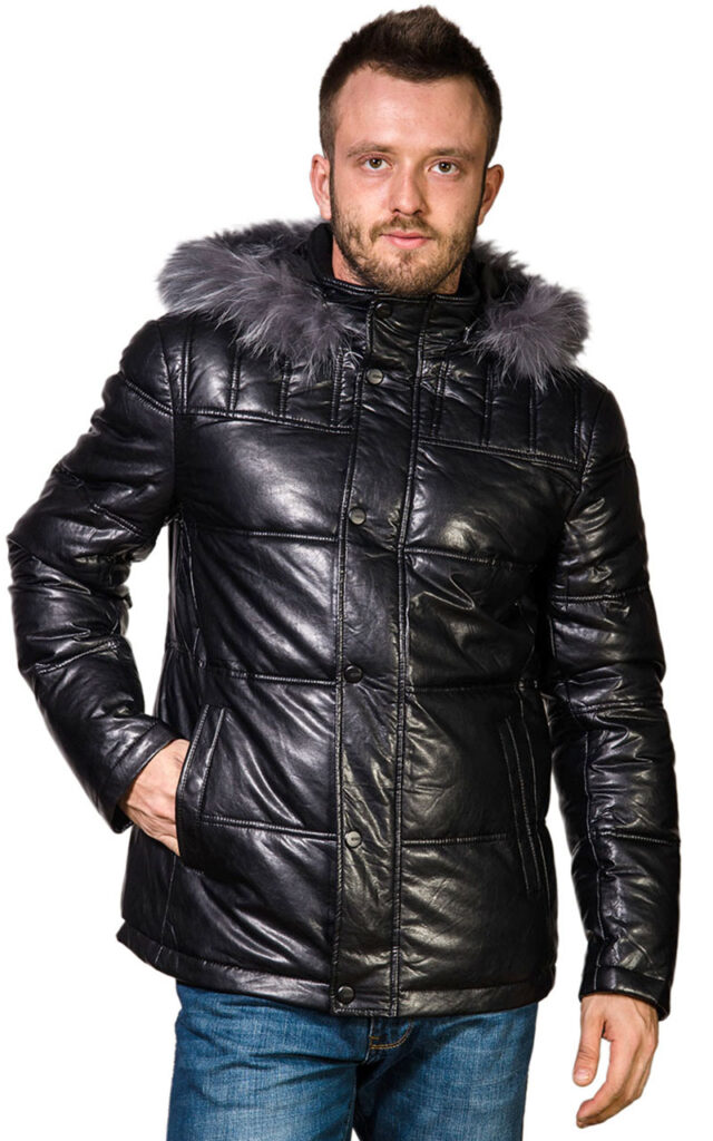 куртка мужская утепленная кож/зам с мехом черная 1