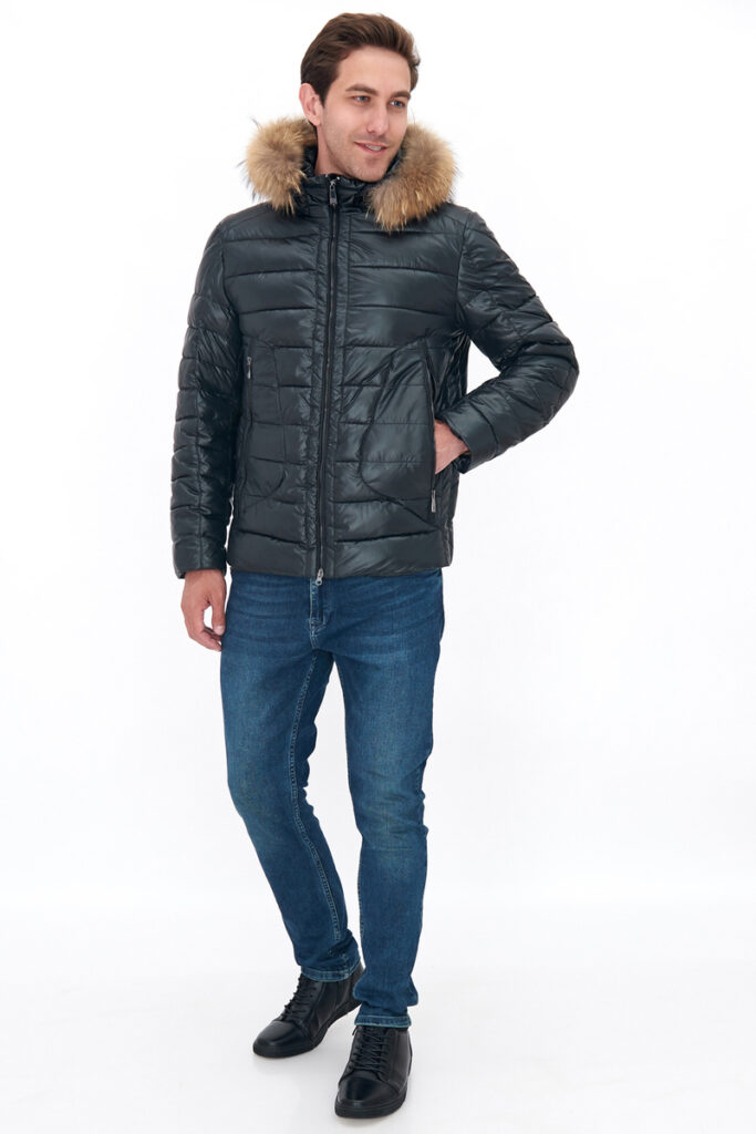 куртка мужская утепленная с мехом енота черная 2