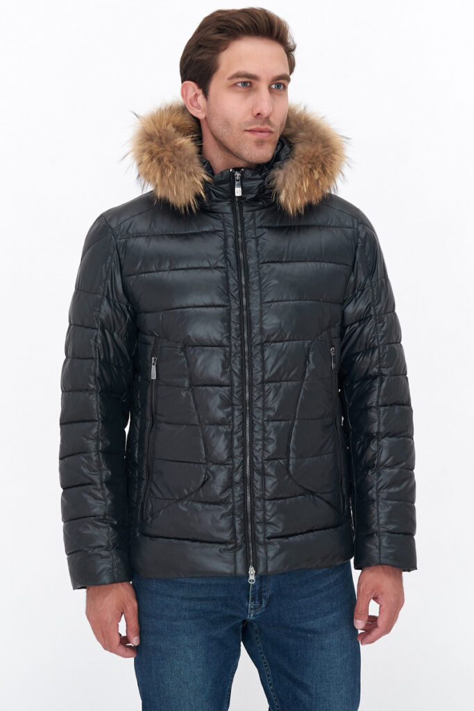 куртка мужская утепленная с мехом енота черная 1