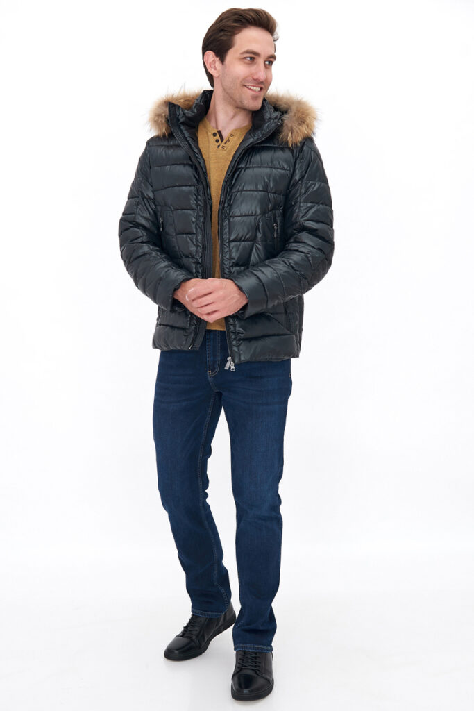 куртка мужская утепленная с мехом енота черная 3
