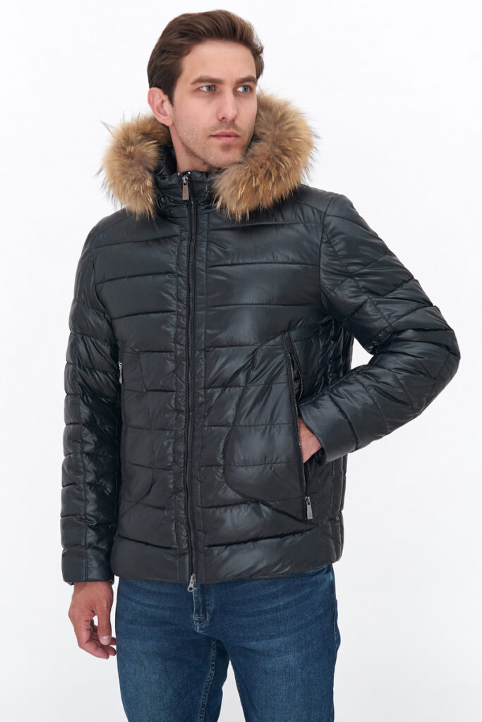 куртка мужская утепленная с мехом енота черная 4