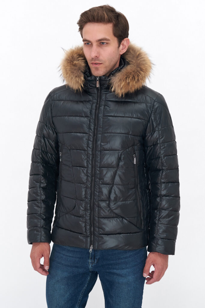 куртка мужская утепленная с мехом енота черная 5
