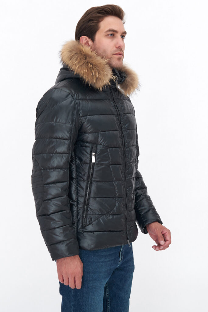 куртка мужская утепленная с мехом енота черная 6
