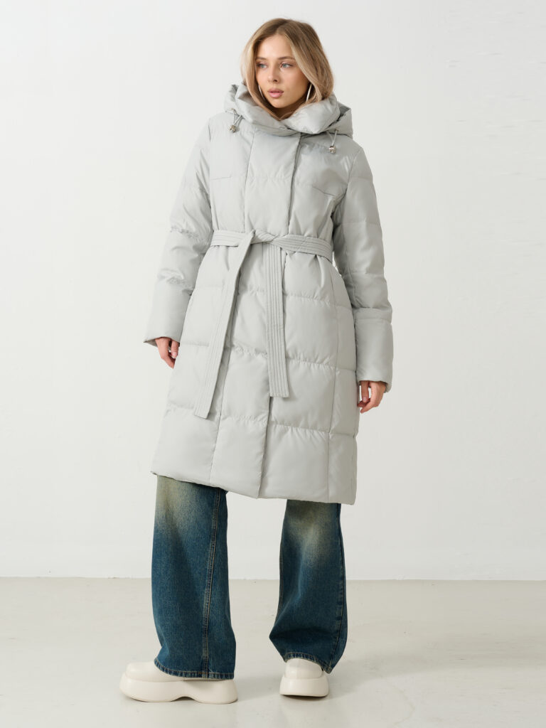 пальто женское утепленное светло-серое 1