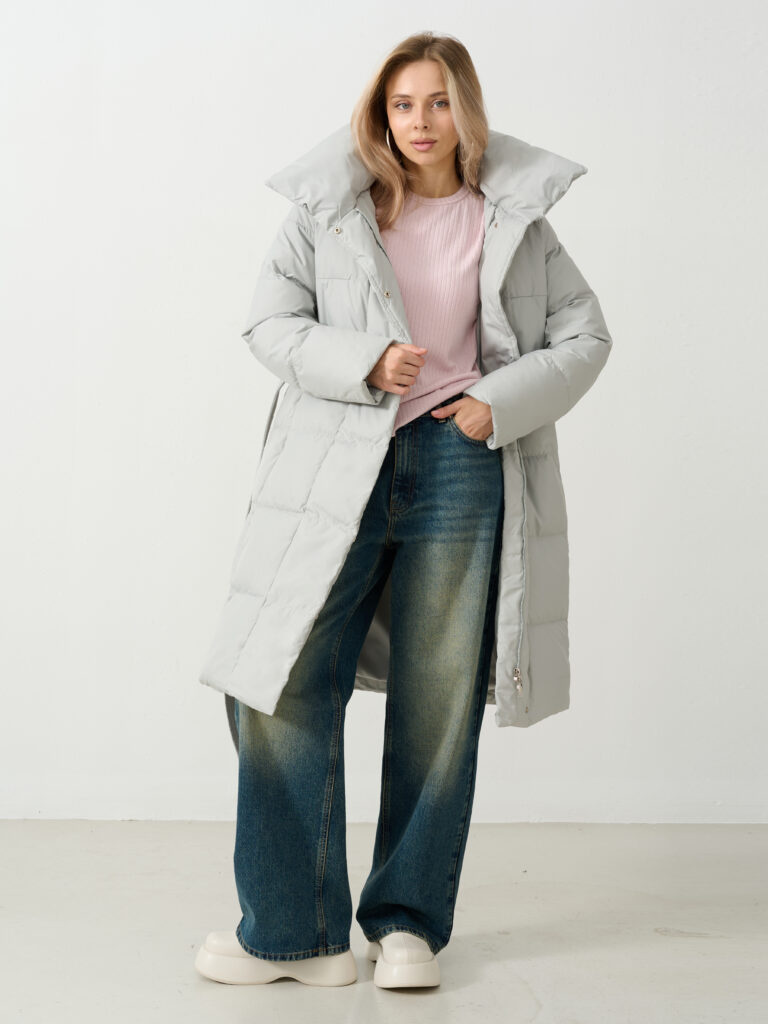 пальто женское утепленное светло-серое 2