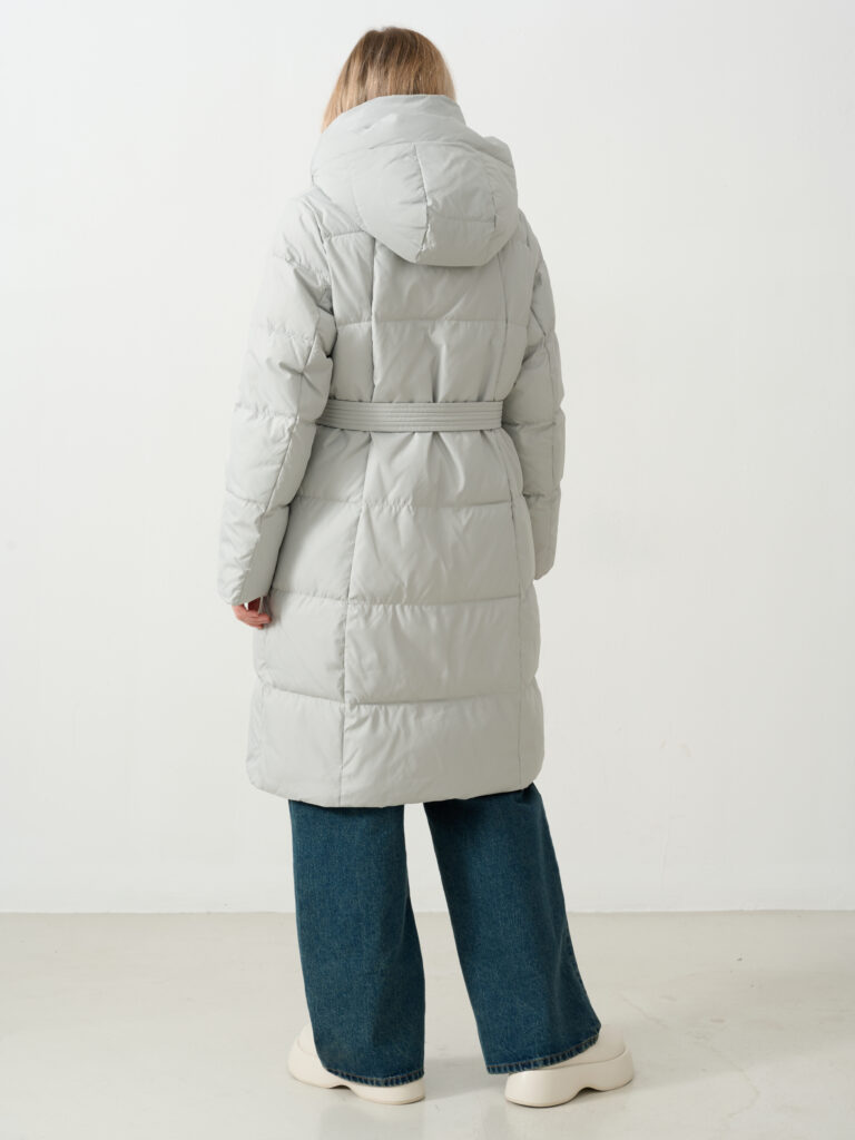 пальто женское утепленное светло-серое 3